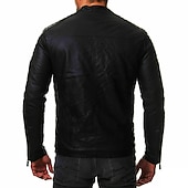 お買い得  メンズジャケット＆コート-男性用 レザージャケット トランジションジャケット バイカージャケット オートバイのジャケット アウトドア カジュアル／普段着 防風 保温 調整可能 秋 ピュアカラー パンクスタイル カジュアル 普段着 スタンド レギュラー レギュラー 合皮 スリム ブラック ルビーレッド ジャケット