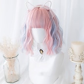 baratos Perucas de festa-Peruca Curta de Onda Natural resistente ao calor Cabelo sintético peruca bob Lolita adolescente com franja Cabelo de Cosplay peruca completa feminina Perucas de Halloween