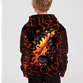 voordelige Halloweenkostuums voor jongens-Kinderen Jongens Halloween Trui met capuchon Lange mouw 3D-afdrukken Doodskoppen Zak Zwart Grijs Fuchsia Kinderen Tops Herfst Actief Buiten Halloween Normale pasvorm 4-12 jaar