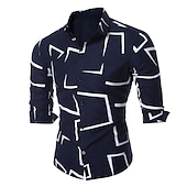 preiswerte Geometrische Muster-Herren Geometrische Muster Geometrie Hemd Knopfhemd Langarm Modisch Designer Geschäftlich Casual Täglich Wochenende Frühling Herbst Winter Klassischer Kragen Bedruckt Schwarz Weiß Rote Marineblau