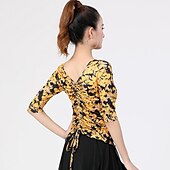 cheap Latin Dancewear-Latin Dance Ballroom Dance Top Printing Women&#039;s Training Performance Half Sleeve Polyester