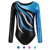 halpa Taitoluisteluharjoitusasu-Voimistelu trikoot Naisten Tyttöjen Kokopuku Voimistelupuku Spandex Erittäin elastinen Hengittävä Käsintehty sparkly Pitkähihainen Kouluts Kilpailu Tanssi Rytminen voimistelu Telinevoimistelu Sininen