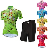 abordables Conjuntos de Ropa de Mujer-Mujer Maillot de Ciclismo con Culotte Manga Corta MTB Bicicleta Montaña Ciclismo Carretera Verano Primavera Otoño Amarillo Rosa Rojo Rayas Estampado Flores Botánica Flor Gracioso Bicicleta Filtro