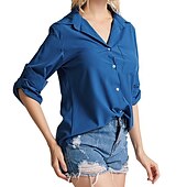 cheap Shirts-Women&#039;s Shirt Linen-Inspired Shirts Button Up Blouse Plain Elegant Business Basic Long Sleeve Shirt Collar Regular Tops Work Daily Weekend Black White Gray Fall &amp; Winter