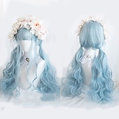 tanie Peruki imprezowe-Długa Ombre Kolorowa Syntetyczna Peruka Cosplay Lolita Harajuku z Grzywką Naturalne Fale Różowa Fioletowa Niebieska Codzienna Peruka Halloween
