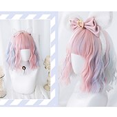 baratos Perucas de festa-Peruca Curta de Onda Natural resistente ao calor Cabelo sintético peruca bob Lolita adolescente com franja Cabelo de Cosplay peruca completa feminina Perucas de Halloween