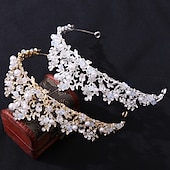 voordelige Tiara&#039;s en Kroon-Kroon Tiara&#039;s Haarbanden Hoofddeksel Imitatie Parel Rhinestone Bruiloft Feest  Avond Retro Zoet Met Nepparel Kristal  Rhinestone Hoofddeksel jurk om indruk te maken