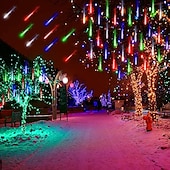 olcso Hálózatra csatlakoztatható elektronika-4db csomag 30cm x8 12 &quot;húrlámpa 576 led eső meteor esőfény karácsonyfa ünnepi party kültéri dekoráció vízálló összekapcsolható hosszabbító