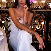 cheap Pantsuits &amp; Jumpsuits-Jumpsuits Elegant Dress Wedding Guest Prom Ankle Length Sleeveless Strapless Stretch Fabric with Feather Sash / Ribbon