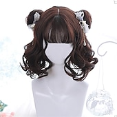 お買い得  パーティーウィッグ-合成ショートボブ カラー ロリータアニメウィッグ エアバング付き 女性用 ナチュラルフェイクヘア ブラック ブルー ロリータ コスプレウィッグ ハロウィンウィッグ