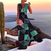 cheap Vacation Dresses-Women&#039;s Casual Dress Swing Dress Long Dress Maxi Dress Blue Light Green Fuchsia Sleeveless Floral Print Spring Summer V Neck 2023 S M L XL XXL