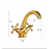 cheap Classical-Antique Brass Bathroom Sink Faucet,Centerset  Two Handles One Hole Bath Taps with Hot and Cold Switch and Ceramic Valve