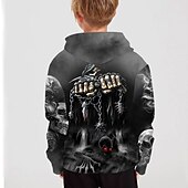 voordelige Halloweenkostuums voor jongens-Kinderen Jongens Halloween Trui met capuchon Lange mouw 3D-afdrukken Doodskoppen Zak Zwart Grijs Fuchsia Kinderen Tops Herfst Actief Buiten Halloween Normale pasvorm 4-12 jaar