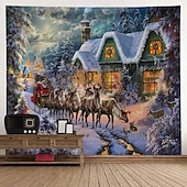 baratos tapeçaria de paisagem-tapeçaria de parede inverno país das maravilhas rena arte decoração fotografia fundo pendurado quarto sala estar decoração árvore floco de neve vela presente lareira