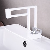 abordables Clásico-Grifo para lavabo de baño, estilo moderno de latón, grifos de baño de un solo mango con un solo orificio con interruptor de agua caliente y fría