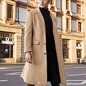 billiga Trenchcoat för män-Herr Vinterkappa Rock Arbete Företag Höst vinter Solid färg Hakslag Lång Svart Kaki Grå Jacka