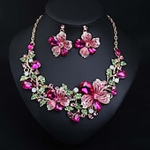 abordables Conjuntos de joyas-Conjuntos de joyería nupcial de boda de otoño traje de dos piezas circonio cúbico alianza de strass 1 collar aretes declaración de mujeres set de joyería irregular con forma floral clásica europea