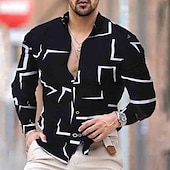 preiswerte Geometrische Muster-Herren Geometrische Muster Geometrie Hemd Knopfhemd Langarm Modisch Designer Geschäftlich Casual Täglich Wochenende Frühling Herbst Winter Klassischer Kragen Bedruckt Schwarz Weiß Rote Marineblau