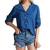 cheap Shirts-Women&#039;s Shirt Linen-Inspired Shirts Button Up Blouse Plain Elegant Business Basic Long Sleeve Shirt Collar Regular Tops Work Daily Weekend Black White Gray Fall &amp; Winter