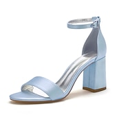 economico Formale-scarpe da sposa con tacco a blocco in raso viola da donna - eleganti sandali da sposa aperti con cinturino alla caviglia per eventi formali e feste