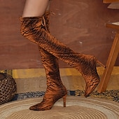 cheap Fashion Boots-Women&#039;s Black Over-the-Knee Stiletto Heeled Boots – Stretch Elastic Fabric Thigh-High Pointed Toe Boots for Fall and Winter Fashion