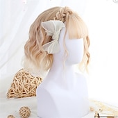 お買い得  パーティーウィッグ-合成ショートボブ カラー ロリータアニメウィッグ エアバング付き 女性用 ナチュラルフェイクヘア ブラック ブルー ロリータ コスプレウィッグ ハロウィンウィッグ