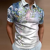 Men's Floral Hawaiian Polo Shirts Golf Shirt Short Sleeve Polo Shirts Collared Shirts Casual Beach Wear Vacation Wear Tropical Wear Party Outfits 3D Print Quarter Zip Polo Blue3