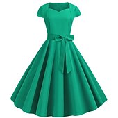 cheap Historical &amp; Vintage Costumes-Retro Vintage 1950s Vacation Dress Flapper Dress Swing Dress Christmas Party Dress Audrey Hepburn Women's Cosplay Costume Masquerade Casual Daily Dress Attire Christmas Party