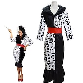 levne Dámské Kostýmy-Sto a jeden dalmatin Cruella de Vil Šaty Cosplay kostým Maškarní prázdniny Filmové kostýmy for Dámské Dospělé Karneval Plesová maškaráda