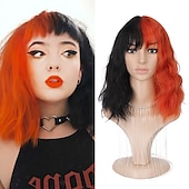 baratos Perucas de festa-Peruca Curta de Onda Natural resistente ao calor Cabelo sintético peruca bob Lolita adolescente com franja Cabelo de Cosplay peruca completa feminina Perucas de Halloween