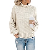 abordables Pulls et hauts-Femme Pull basique Décontractées Couleur unie Grosse maille Crocheté Col Roulé Tricoté manche longue Tricoter du quotidien Sortie Bleu Ciel Noir Automne Hiver