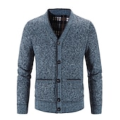 preiswerte Herren Strickjacke-Herren Pullover Strickjacke Fleece Pullover Stricken Strick Feste Farbe V Ausschnitt Stilvoll Täglich Bekleidung Winter Rote Blau XS S M