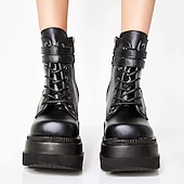 levne Platformové boty-Dámské Boty Boty na platformě Lolita Boty Demonia Párty Denní Pevná barva 3D Kotníkové boty Booties Platforma Klínový podpatek Módní sportovní Na běžné nošení Chůze PU kůže Umělá kůže Zip Černá Bíl
