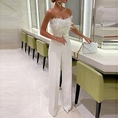 cheap Pantsuits &amp; Jumpsuits-Jumpsuits Elegant Dress Wedding Guest Prom Ankle Length Sleeveless Strapless Stretch Fabric with Feather Sash / Ribbon