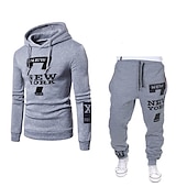 tanie podstawowe dresy-Męskie Dres Bluza Ściągana na sznurek 2-częściowa Litera Zestaw strojów Zestawy odzież Wiosna Jesień Zima Czarny Biały Trening w siłowni Jogging Szkolenie Keep Warm Miękka Odprowadza wilgoć Normalny