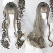 tanie Peruki imprezowe-Długa Ombre Kolorowa Syntetyczna Peruka Cosplay Lolita Harajuku z Grzywką Naturalne Fale Różowa Fioletowa Niebieska Codzienna Peruka Halloween