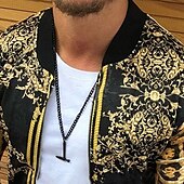 cheap Casual Jackets-Men&#039;s Lightweight Jacket Summer Jacket Outdoor Street Breathable Pocket Print Fall Leopard Floral Streetwear Sporty Turndown Regular Regular Fit Gold Jacket