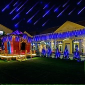 olcso Hálózatra csatlakoztatható elektronika-4db csomag 30cm x8 12 &quot;húrlámpa 576 led eső meteor esőfény karácsonyfa ünnepi party kültéri dekoráció vízálló összekapcsolható hosszabbító