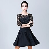 cheap Latin Dancewear-Latin Dance Dress Lace Women&#039;s Performance Party 3/4 Length Sleeve High Ice Silk