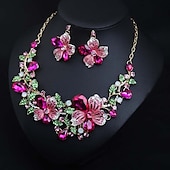 abordables Conjuntos de joyas-Conjuntos de joyería nupcial de boda de otoño traje de dos piezas circonio cúbico alianza de strass 1 collar aretes declaración de mujeres set de joyería irregular con forma floral clásica europea