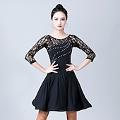 cheap Latin Dancewear-Latin Dance Dress Lace Women&#039;s Performance Party 3/4 Length Sleeve High Ice Silk