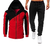 baratos moletons básicos-Homens Moletom Moletom zip Up com capuz Jaqueta de suor Vermelho Vinho Preto Vermelho Azul Cinzento Claro Com Capuz Bloco de cor Patchwork Zíper Desportos e Ar livre Legal Casual Indispensável para
