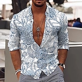 cheap Plants Pattern-Men&#039;s Floral Shirt Button Up Shirt Long Sleeve Fashion Designer Casual Outdoor Vacation Daily Fall Collar 3D Print Button-Down Black Blue Brown