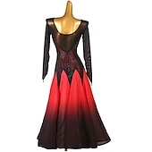 cheap Ballroom Dancewear-Ballroom Dance Dress Crystals / Rhinestones Sequins Women&#039;s Performance Training Long Sleeve Chiffon Chinlon Mesh