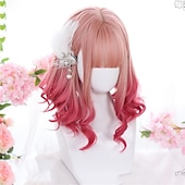お買い得  パーティーウィッグ-合成ショートボブ カラー ロリータアニメウィッグ エアバング付き 女性用 ナチュラルフェイクヘア ブラック ブルー ロリータ コスプレウィッグ ハロウィンウィッグ