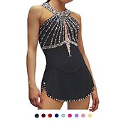 cheap Figure Skating Dresses-Figure Skating Dress Women&#039;s Girls&#039; Ice Skating Dress Black White Pink Open Back Mesh Spandex High Elasticity Training Competition Skating Wear Crystal / Rhinestone Sleeveless Ice Skating Figure