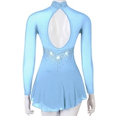 preiswerte Eiskunstlaufkleider-Eiskunstlaufkleid Damen Mädchen Eislaufen Kleider Austattungen Gelb Dunkelrot Dunkelmarine Patchwork Gitter Spandex Hochelastisch Praxis Professionell Wettbewerb Eiskunstlaufkleidung Kristalle