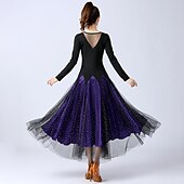 levne Oblečení do tanečního sálu-Standardní tance Šaty Barevně dělené Tyl Dámské Trénink Výkon Dlouhý rukáv Vysoký Tyl Polyester
