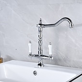 preiswerte Küchenarmaturen-Kitchen Faucet,Two Handles One Hole Antique Brass / Electroplated / Painted Finishes Standard Spout Centerset Antique Kitchen Taps