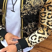 cheap Casual Jackets-Men&#039;s Lightweight Jacket Summer Jacket Outdoor Street Breathable Pocket Print Fall Leopard Floral Streetwear Sporty Turndown Regular Regular Fit Gold Jacket